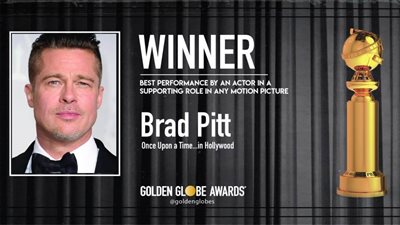 براد بيت يحصد جائزة أفضل ممثل مساعد بفيلم درامي في حفل جولدن جلوب