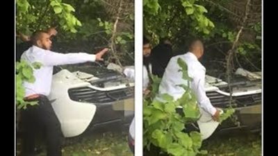 بالفيديو والصور.. معازيم حفل زفاف ينقذون سيارة فارهة بعد تحطمها