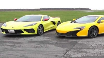 كورفيت C8 تنافس ماكلارين 650S على حلبة رطبة| فيديو