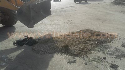 بالصور.. هبوط أرضي بطريق شبين القناطر