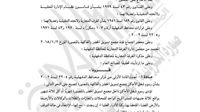 الدقهلية تحدد رسوم شغل الأماكن بمجمع تسويق الخضر والفاكهة بالمنصورة