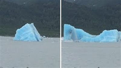 بالفيديو.. لقطات مذهلة لتأرجح جبل جليدي فوق الماء
