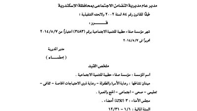 إشهار مؤسسة صفاء حطيبة للتنمية الاجتماعية