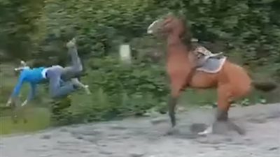 سقوط مروع لشاب أثناء تدريبه على حصان (فيديو)