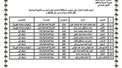 بالأسماء.. أوئل الدبلومات الفنية بالوادي الجديد