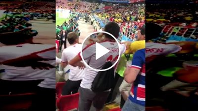 مشاجرة عنيفة بين المشجعين في مدرجات المونديال (فيديو)