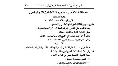 قيد جمعية نجع الشيخ الخيرية بالبياضية بالأقصر