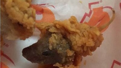 بالصور.. امرأة تجد رأس فأر في وجبة دجاج مقلي