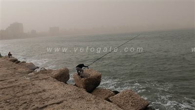هواة الصيد والمتنزهين على كورنيش الإسكندرية وسط العاصفة الترابية | صور