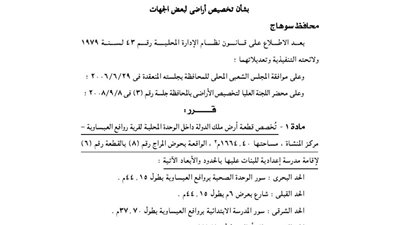 تخصيص 1664.40 م بحوض المرج لإقامة مدرسة إعدادية للبنات