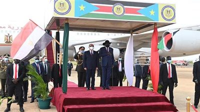 لحظة وصول السيسي إلى جنوب السودان | فيديو