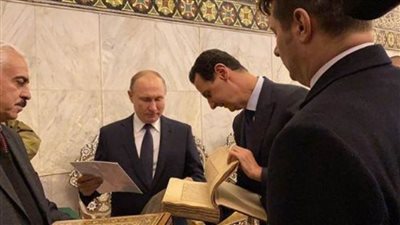 بوتين يتجول فى شوارع  دمشق برفقة الأسد ويزور الجامع الأموي