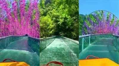 منزلق مائي زجاجي يسمح للسائحين بالتزحلق تحت سقف من الزهور