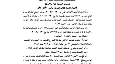 ملخص عقد تأسيس جمعية الإسكان للعاملين بالمجلس الأعلى للأثار