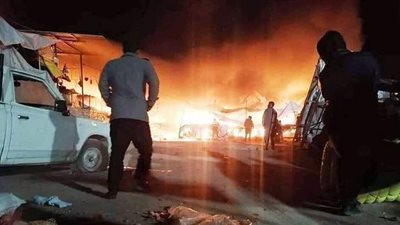 حريق هائل في سوق النبي يونس بالعراق | صور