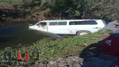 إصابة ٥ أشخاص إثر انقلاب ميكروباص في ترعة بطنطا | صور