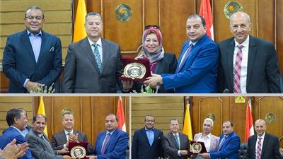 تكريم عمداء كليات سابقين وموظفين محالين للمعاش بجامعة بني سويف