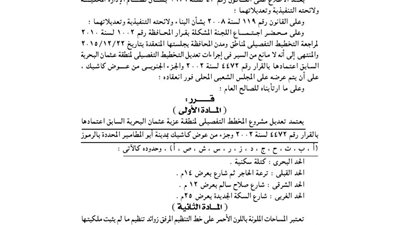 اعتماد تعديل مشروع المخطط التفصيلى لمنطقة عزبة عثمان بالبحيرة