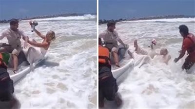 عروس تسقط في الماء أثناء التقاط صور زفافها في المكسيك (فيديو)