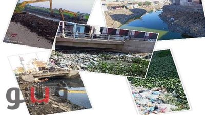 تطهير مصرف عثمان في المحلة.. ومدير صرف الغربية: المشكلة في سلوك الأهالي | صور