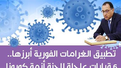 تطبيق الغرامات الفورية أبرزها.. 6 قرارات عاجلة للجنة أزمة كورونا | انفوجراف