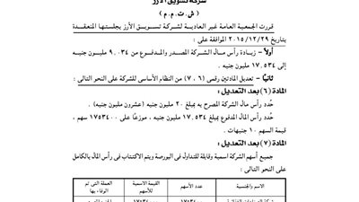 قرارات الجمعية العمومية لشركة تسويق الأرز