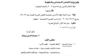 قيد لائحة جمعية الملتقى الخيرية بالدقهلية