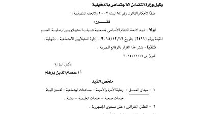 قيد لائحة جمعية شباب السنبلاوين لرعاية الصم