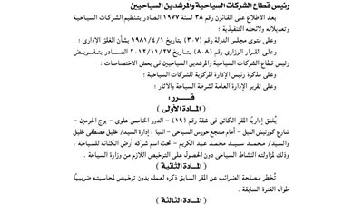 إغلاق المقر الإدارى لشركة الكنانة للسياحة