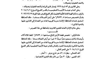 كفرالشيخ تخصص 3472.5 مترا مربعا لإقامة مدرسة لغات