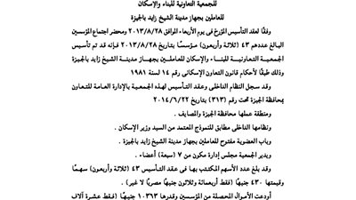 عقد تأسيس جمعية العاملين بجهاز مدينة الشيخ زايد بالجيزة