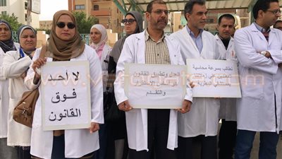 أطباء الإسماعيلية يشاركون في «وقفة الكرامة» أمام المستشفى العام