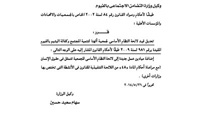 قيد لانئحة جمعية ألهنا لتنمية المجتمع بالفيوم