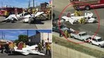 بالفيديو.. لحظة سقوط طائرة وسط شارع مزدحم في لوس أنجلوس