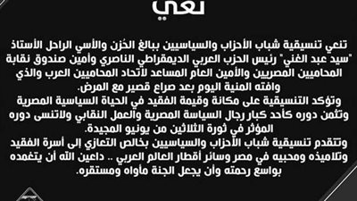 تنسيقية شباب الأحزاب والسياسيين تنعي رئيس الحزب الناصري