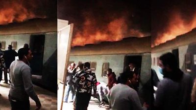 اللقطات الأولى لحريق قطار محطة شبشير الحصة في الغربية | فيديو