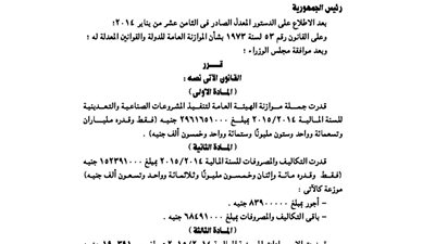 موازنة الهيئة العامة لتنفيذ المشروعات الصناعية والتعدينية