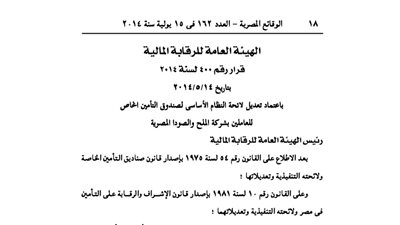 تعديلات بلائحة صندوق تأمين العاملين بشركة الملح والصودا