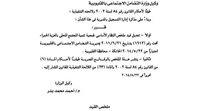 قيد جمعية تنمية المجتمع المحلي بالعزبة الحمراء