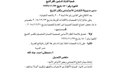 تعديلات جمعية الشبان المسلمين بكفر الشيخ