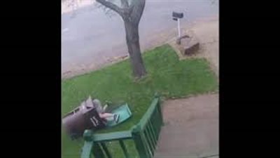 سقوط مروع لشاب داخل صندوق قمامة (فيديو)