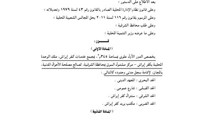 تخصيص 345 م بكفر إبراش لإقامة سجل مدنى