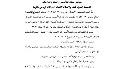 ملخص تأسيس الجمعية التعهاونية للإسكان لأعضاء نادي الدلتا بالغربية