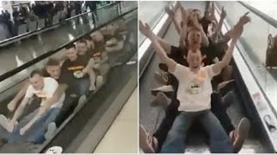 بالفيديو والصور.. شاهد ما فعله مجموعة رجال على السير المتحرك بالمطار