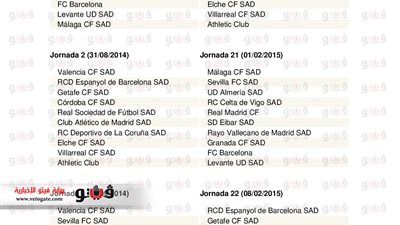 بالصور.. جدول مباريات الدوري الإسباني موسم 2014 /2015