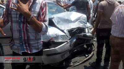 بالصور.. إصابة 4 أطفال ووالدتهم في حادث بطريق «القاهرة - القطامية»