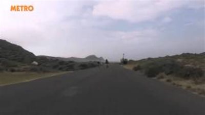 بالفيديو.. نعامة تطارد متسابقي دراجات على الطريق