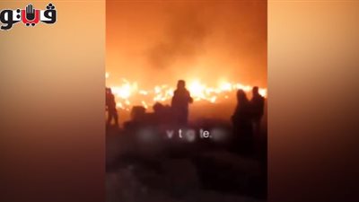 بالفيديو.. حريق هائل يلتهم شونة قش أرز بالشرقية