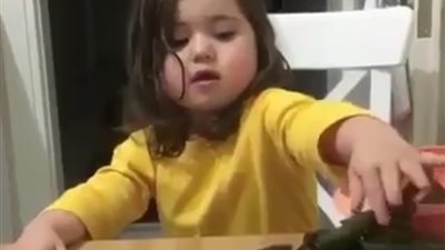 طفلة تشعل فيس بوك بطريقة لف ورق العنب (فيديو)