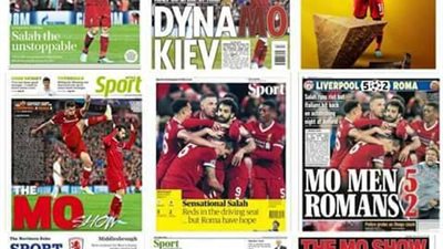 الفرعون المصري يتصدر غلاف الصحف العالمية بعد تألقه أمام روما.. «مترو» البريطانية: صلاح يقود ليفربول للمجد الأوروبي.. «تليجراف»: لا يمكن إيقافه.. و«كالتشيو ميركاتو» الإيطا